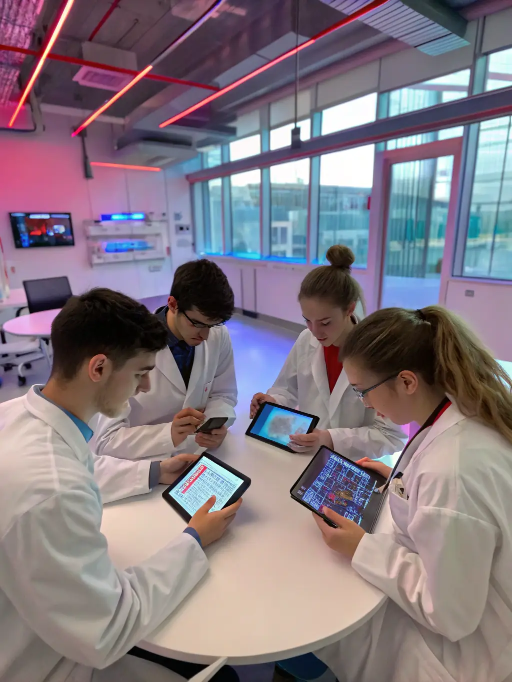 A group of medical professionals participating in a hands-on training session on facial injectables, with a focus on technique and precision, in a modern training facility.